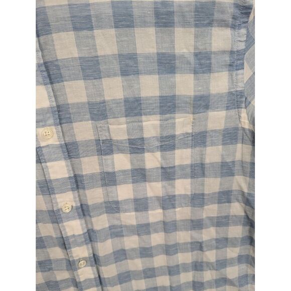 Faherty Men's Blue Plaid Checked Linen Blend Short Sleeve Button Up Shirt, XL - Picture 3 of 6